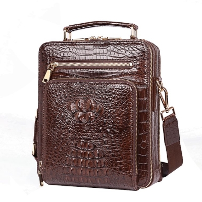 Small Crocodile Messenger Bag Crossbody Satchel Shoulder Bag-Brown-Micro side