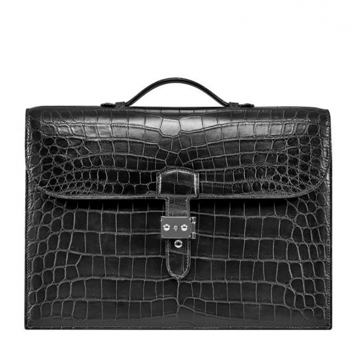 Unisex Alligator Briefcase Laptop Handbag-Black