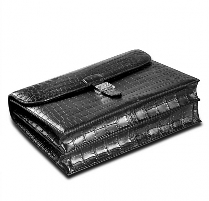 Unisex Alligator Briefcase Laptop Handbag-Black-Bottom