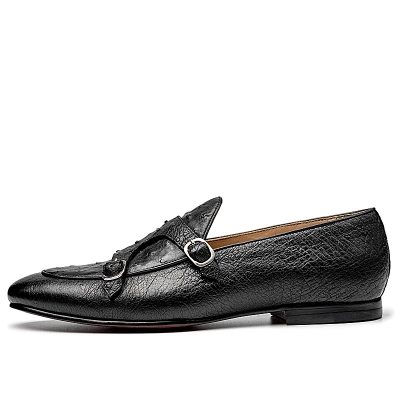 Men’s Ostrich Double Buckle Monk Strap Loafer-Side