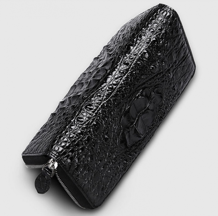 Crocodile Leather Long Checkbook Wallets Phone Clutch with Zipper-Top