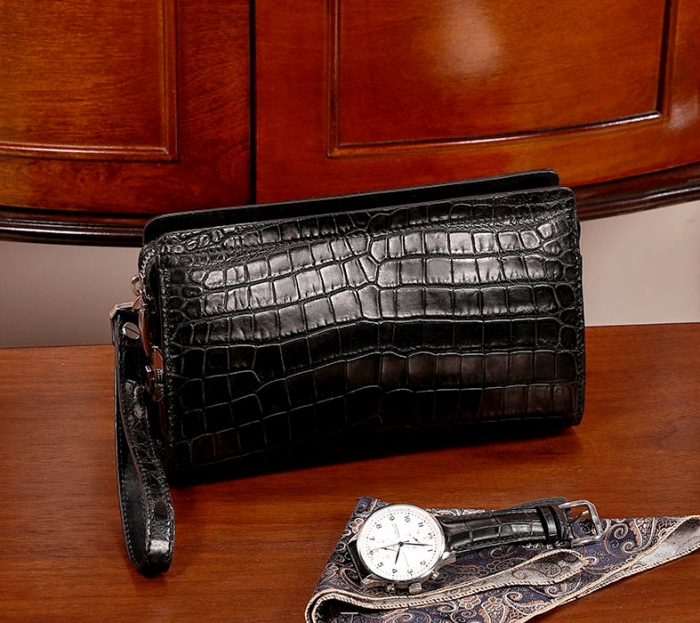 Mens Alligator Leather Clutch Bag Organizer Purse Business Wallet
