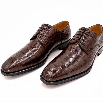 Classic Alligator Leather Lace Up Derby Shoes for Men-1