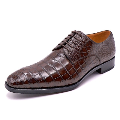 Classic Alligator Leather Lace Up Derby Shoes for Men