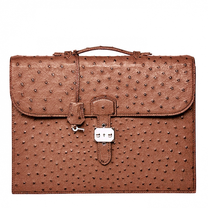 Casual Ostrich Leather Briefcase Laptop Bag-Brown