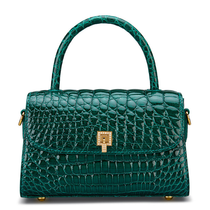 Small Alligator Top Handle Purses Vintage Shoulder Handbags-Green