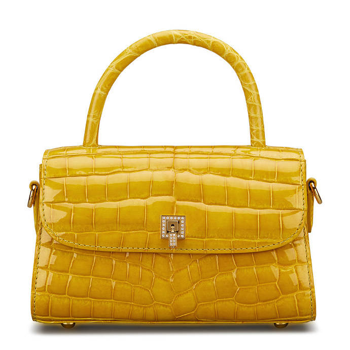 Small Alligator Top Handle Purses Vintage Shoulder Handbags-Yellow