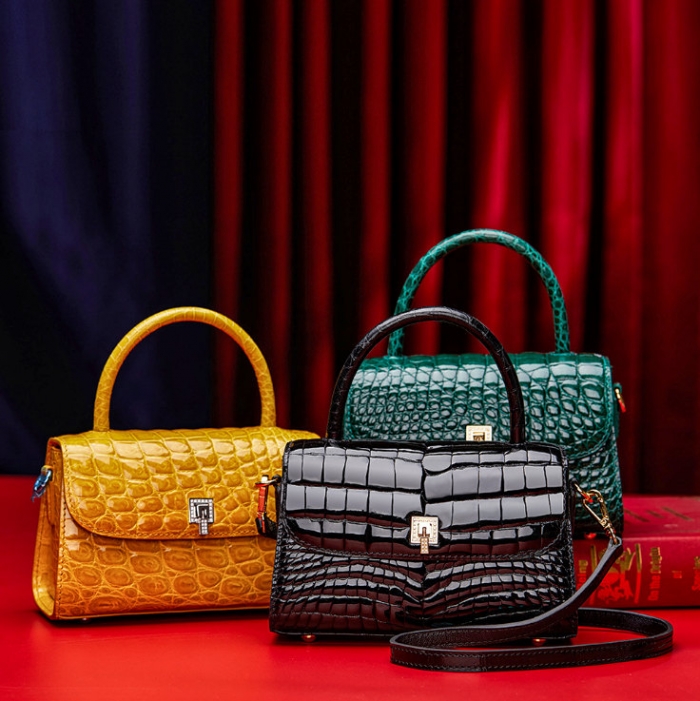 Small Alligator Top Handle Purses Vintage Shoulder Handbags for Women