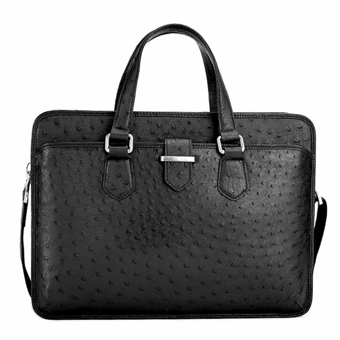 Classic Ostrich Leather Messenger Bag Laptop Bag for Men