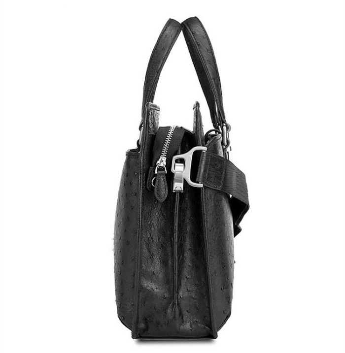 Classic Ostrich Leather Messenger Bag Laptop Bag for Men-Side