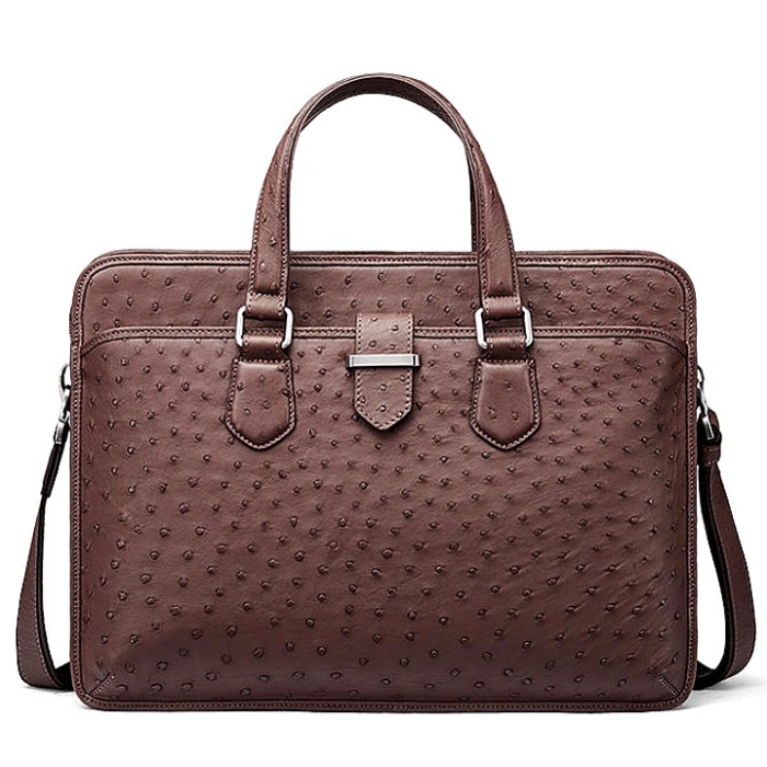 Ostrich Leather Messenger Bag Laptop Bag for Men-Brown