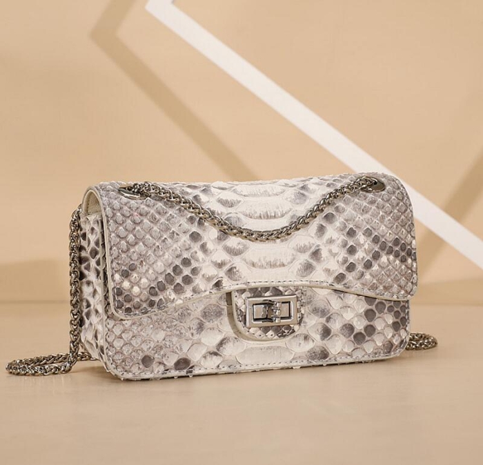 Snakeskin Crossbody Bags Chain Clutch Purses-White-1