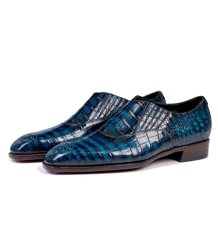 Luxury Alligator Leather Slip-On Loafer Party Shoes for Men-Blue
