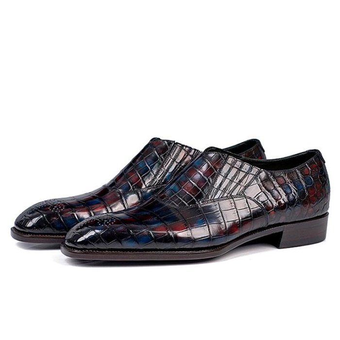 Luxury Alligator Leather Slip-On Loafer Party Shoes for Men-Burgundy