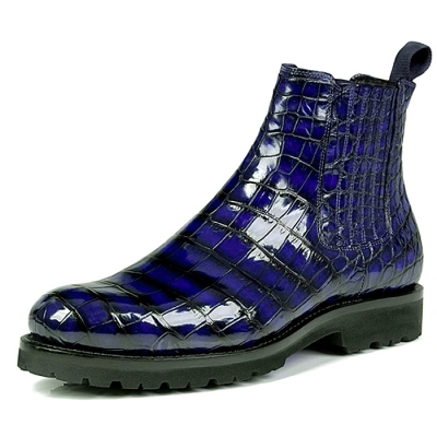 Stylish Alligator Leather Chelsea Boots Casual Slip-on Boots-Blue