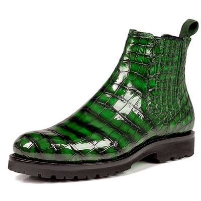 Stylish Alligator Leather Chelsea Boots Casual Slip-on Boots-Green