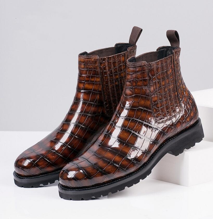Stylish Alligator Leather Chelsea Boots Casual Slip-on Boots for Men