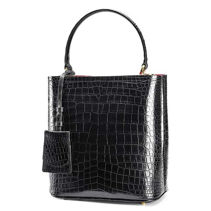 Alligator Leather Bucket Bag Cross Body Shoulder Bag