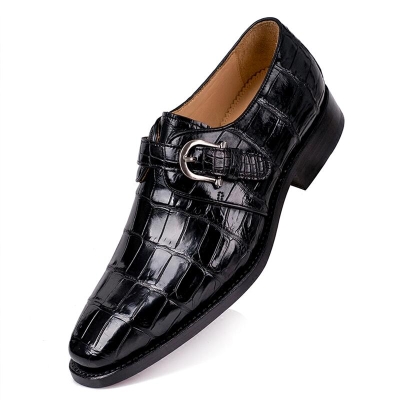 Alligator Leather Single Monk Strap Loafers Dress Shoes