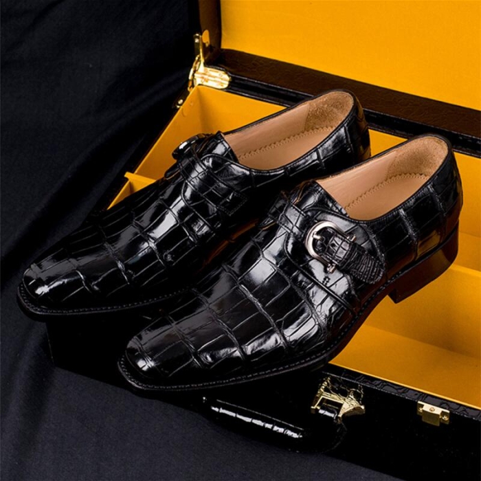 Alligator Leather Single Monk Strap Loafers Dress Shoes for Men