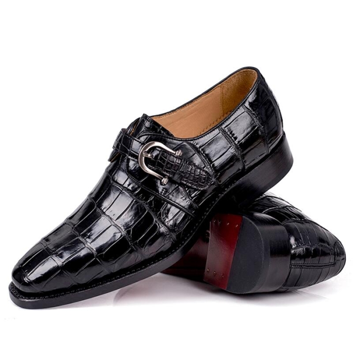 Men's Alligator Leather Single Monk Strap Loafers Dress Shoes-1