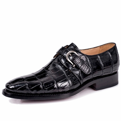Men's Alligator Leather Single Monk Strap Loafers Dress Shoes