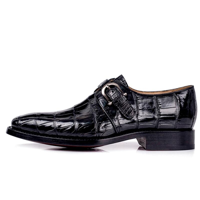 Men's Alligator Leather Single Monk Strap Loafers Dress Shoes-Side