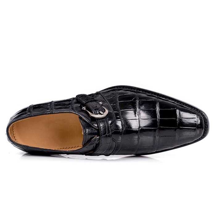 Men's Alligator Leather Single Monk Strap Loafers Dress Shoes-Upper