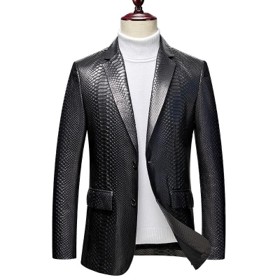Snakeskin Blazer Python Skin Sport Coat Jacket-Black