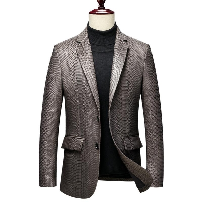 Snakeskin Blazer Python Skin Sport Coat Jacket-Gray