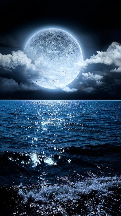 The moon over the sea at night Wallpapers for iPhone