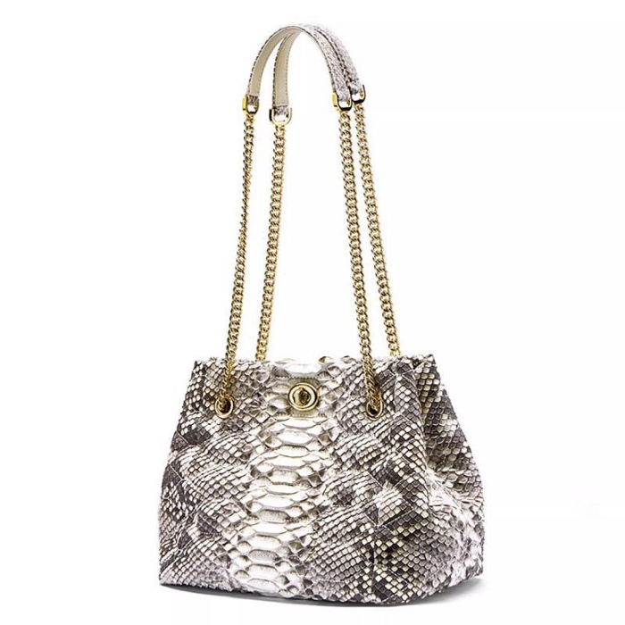 Classic Snakeskin Tote Handbag Shoulder Bag with Gold Chain Strap for Women