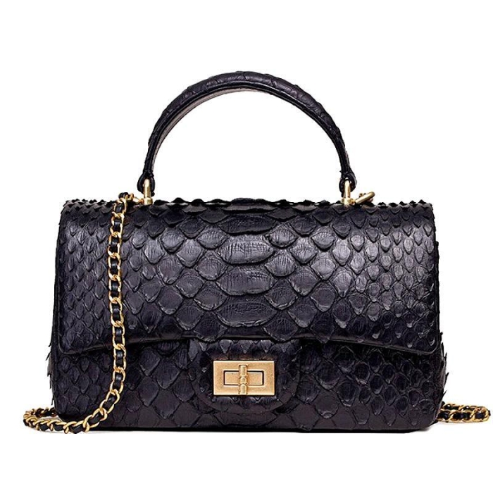 Designer Snakeskin Shoulder Handbags Satchel Purses-Black