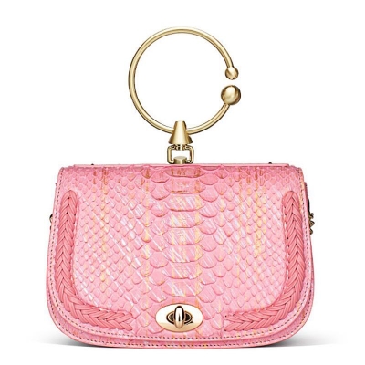 Snakeskin Gold Top Handle Purses Crossbody Bags-Pink