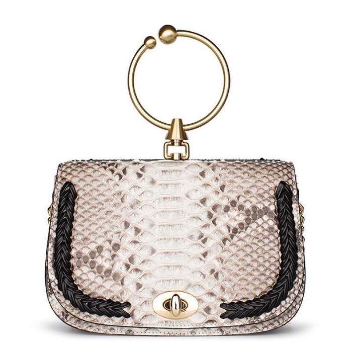 Snakeskin Gold Top Handle Purses Crossbody Bags-White