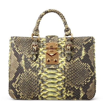Snakeskin Tote Bag Business Work Handbag with Top Handles-Yellow